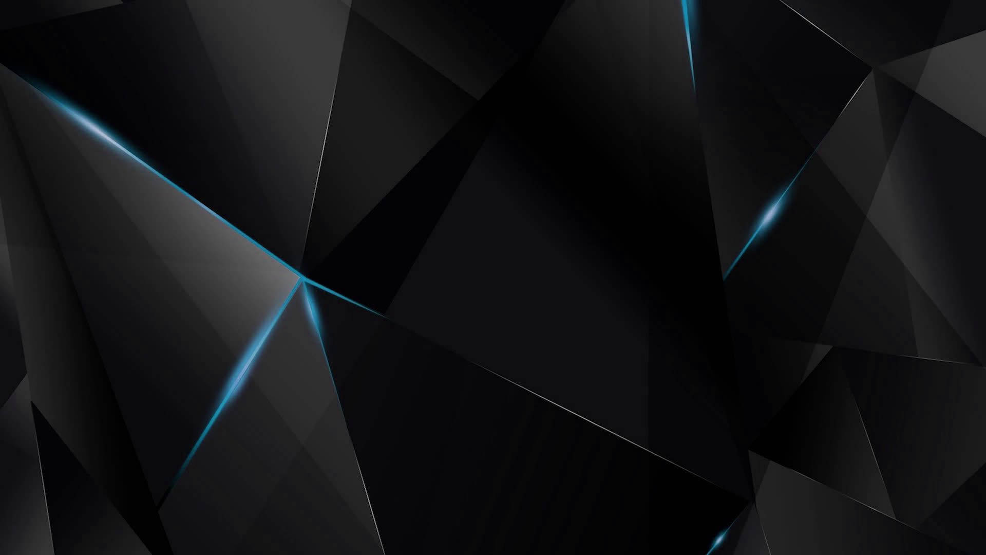 RGB 桌布 壁紙 — 抽象幾何黑色壁紙，帶有銳利的三角形切面和發光的青色光條。