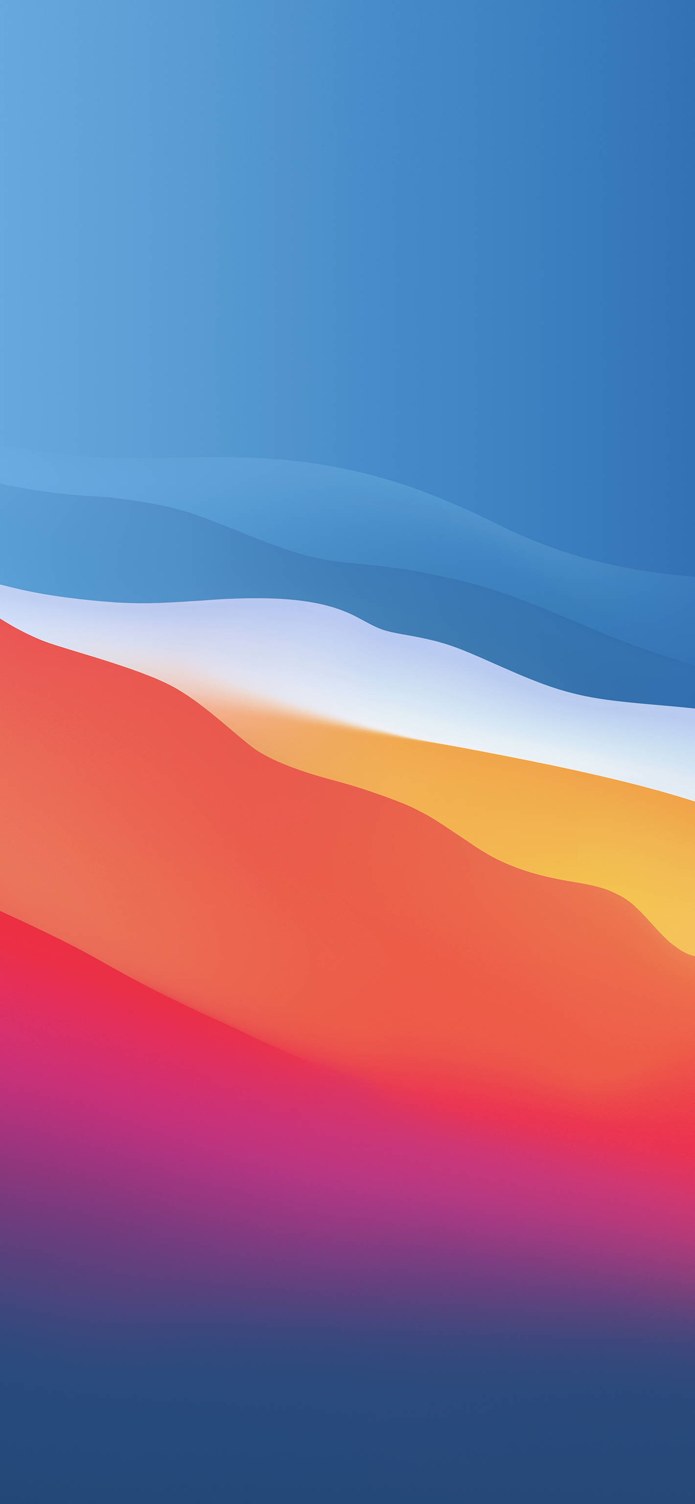 iOS 15 桌布 壁紙 — 抽象數位波浪從溫暖珊瑚色流到清涼藍色，形成平滑漸變桌布。