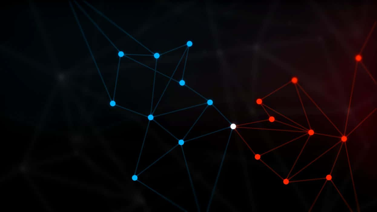 Line 桌布 壁紙 — 抽象數位網路，在深色背景上以線條連接發光的藍色和紅色節點。