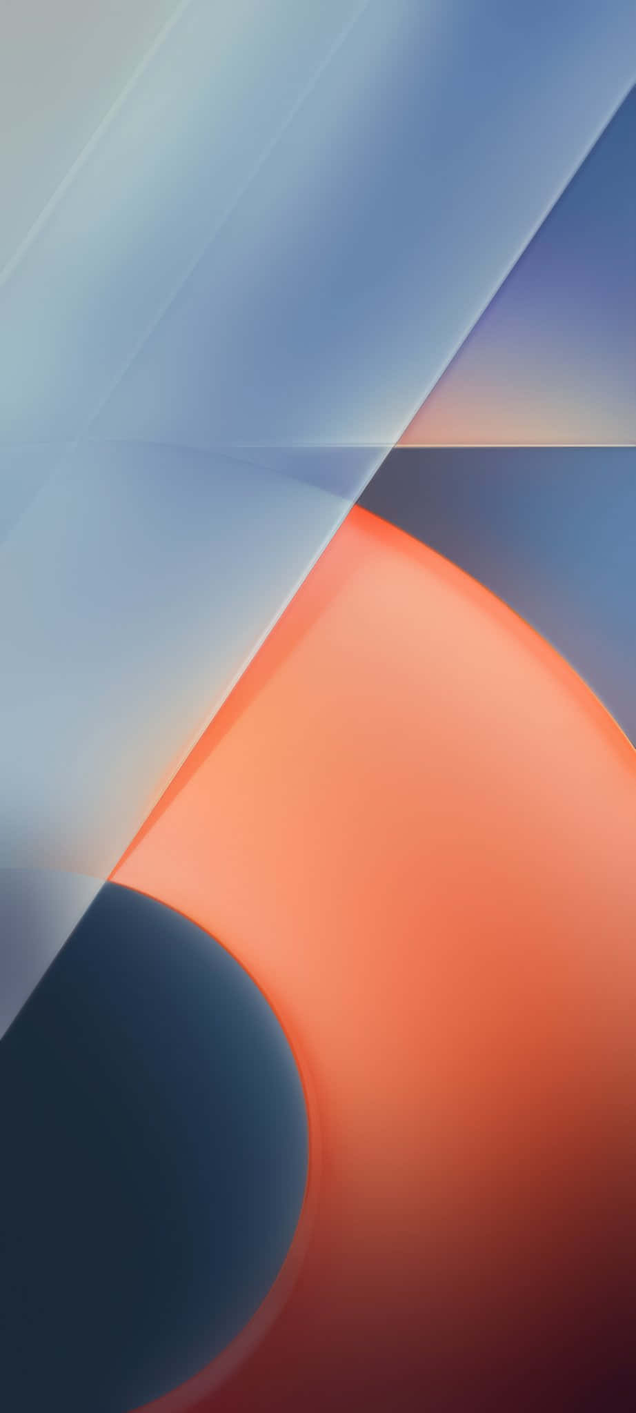 Orange And Blue 桌布 壁紙 — 抽象數位藝術作品，以冷藍色和暖橙色漸變重疊的半透明幾何形狀為特色。