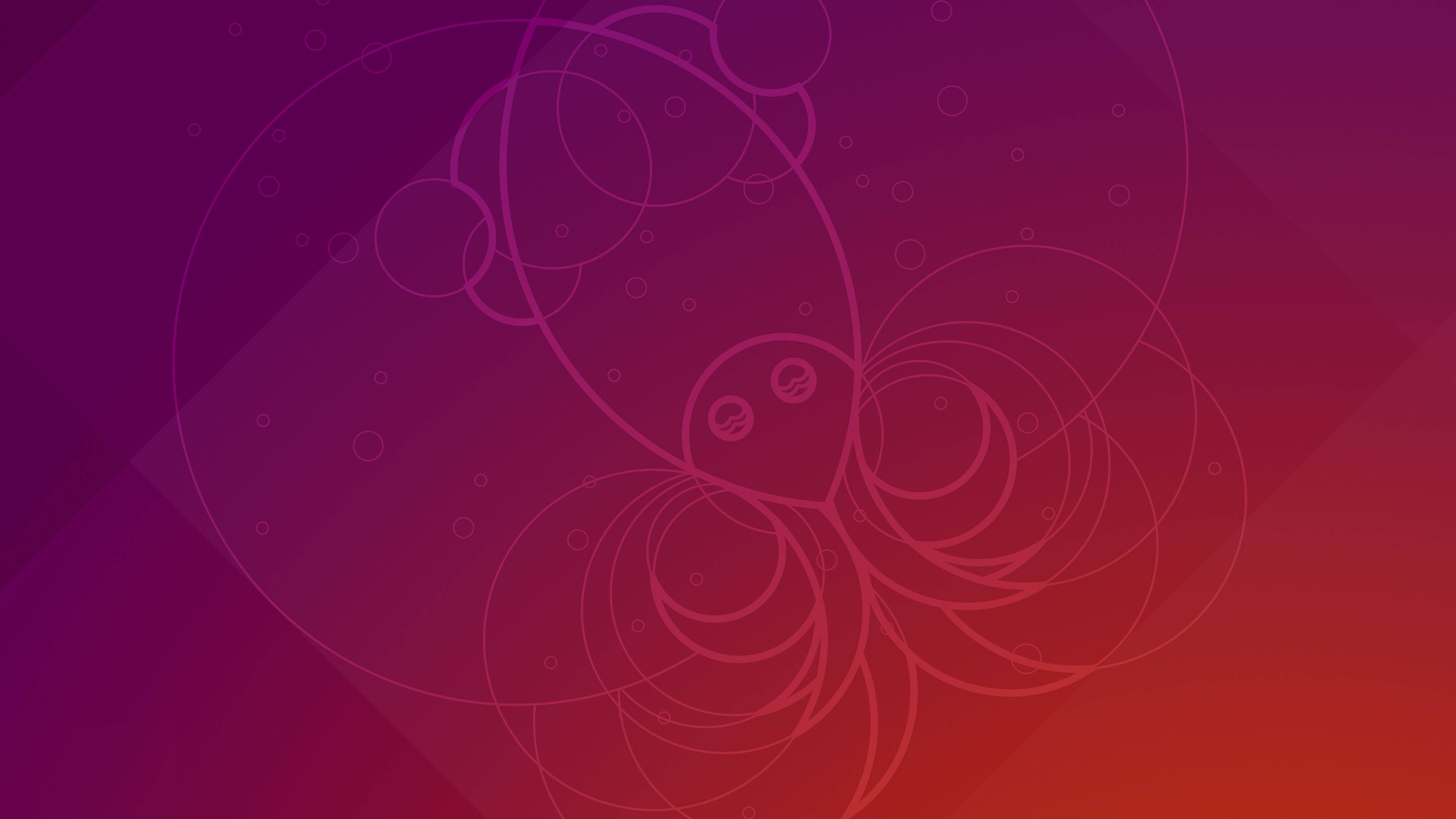 ubuntu 桌布 壁紙 — 抽象數位藝術作品，以風格化的蝴蝶輪廓和同心圓為特色，背景為紫色到紅色的漸變。