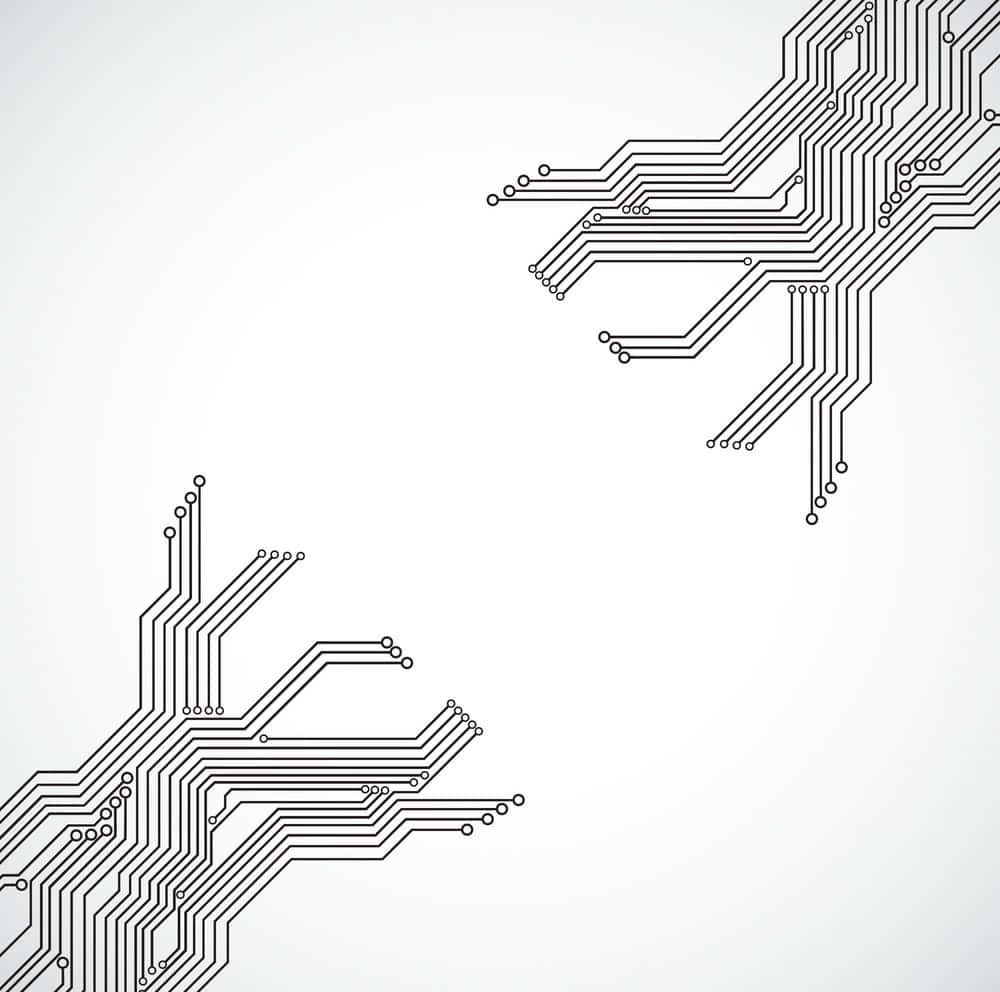 Circuit 桌布 壁紙 — 抽象極簡電路板圖案，以黑色線條繪於淺灰色背景上，並帶有留白空間。