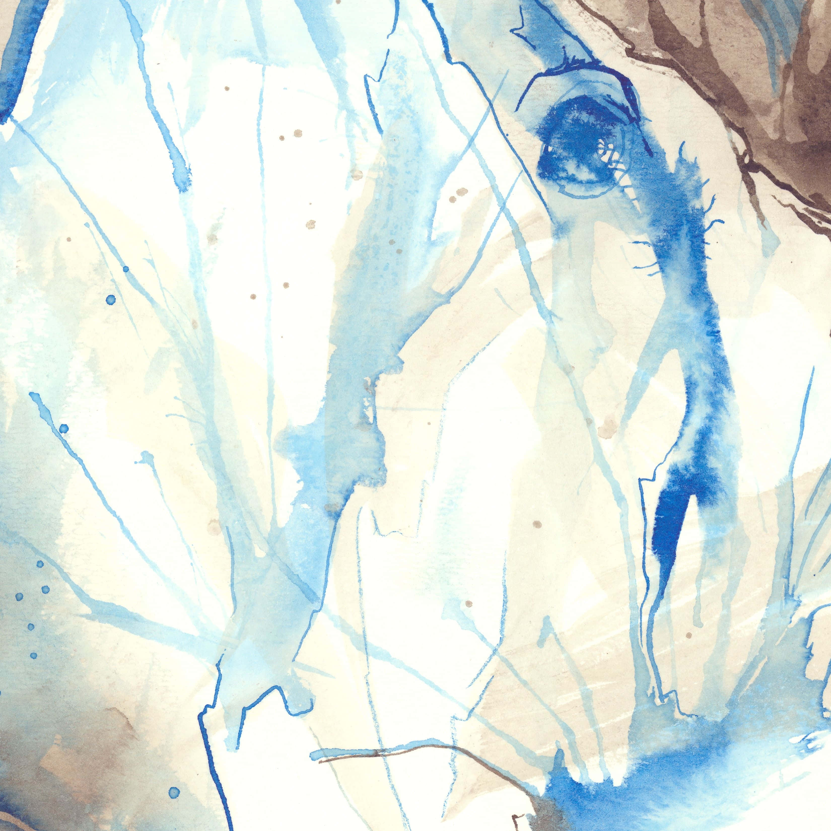Expressionism 桌布 壁紙 — 抽象水彩藝術作品，具有流動的藍色和米色水洗以及紋理筆觸。