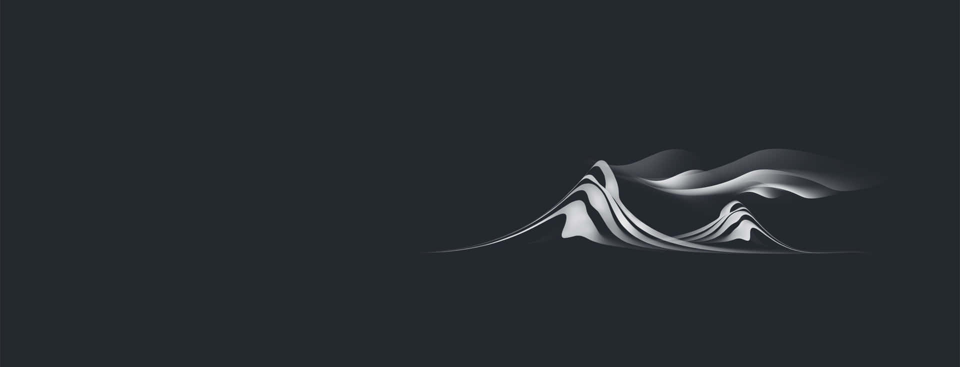 Minimalist Dual Monitor 桌布 壁紙 — 抽象流動山脈，銀色和白色，深灰色背景。
