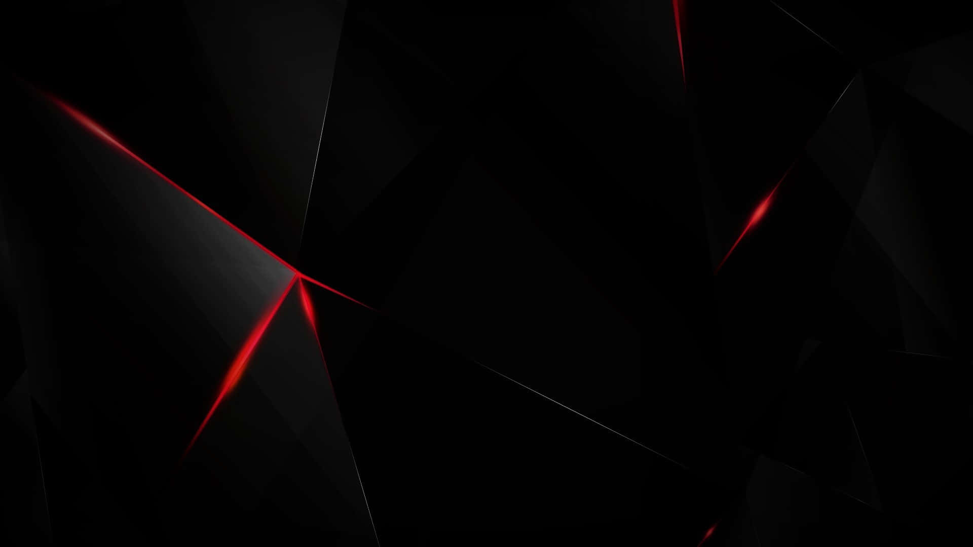 Dark Abstract Art 桌布 壁紙 — 抽象深色幾何碎片被尖銳的發光紅線刺穿，背景為黑色。