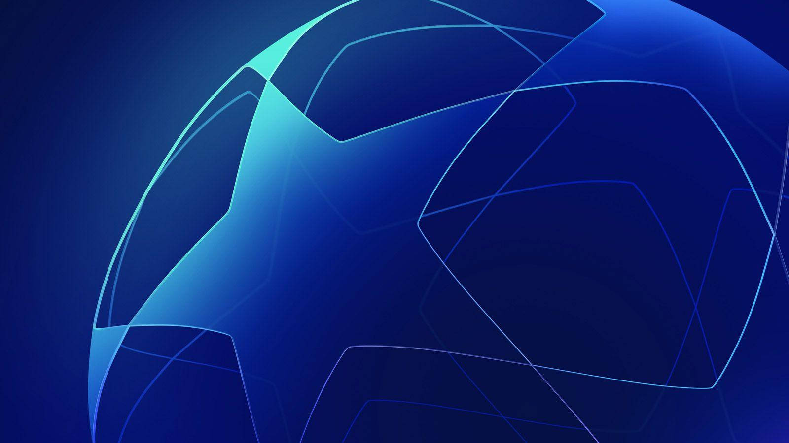 Uefa 桌布 壁紙 — 抽象發光藍色線條在深藍色漸變背景上形成未來主義幾何球體。