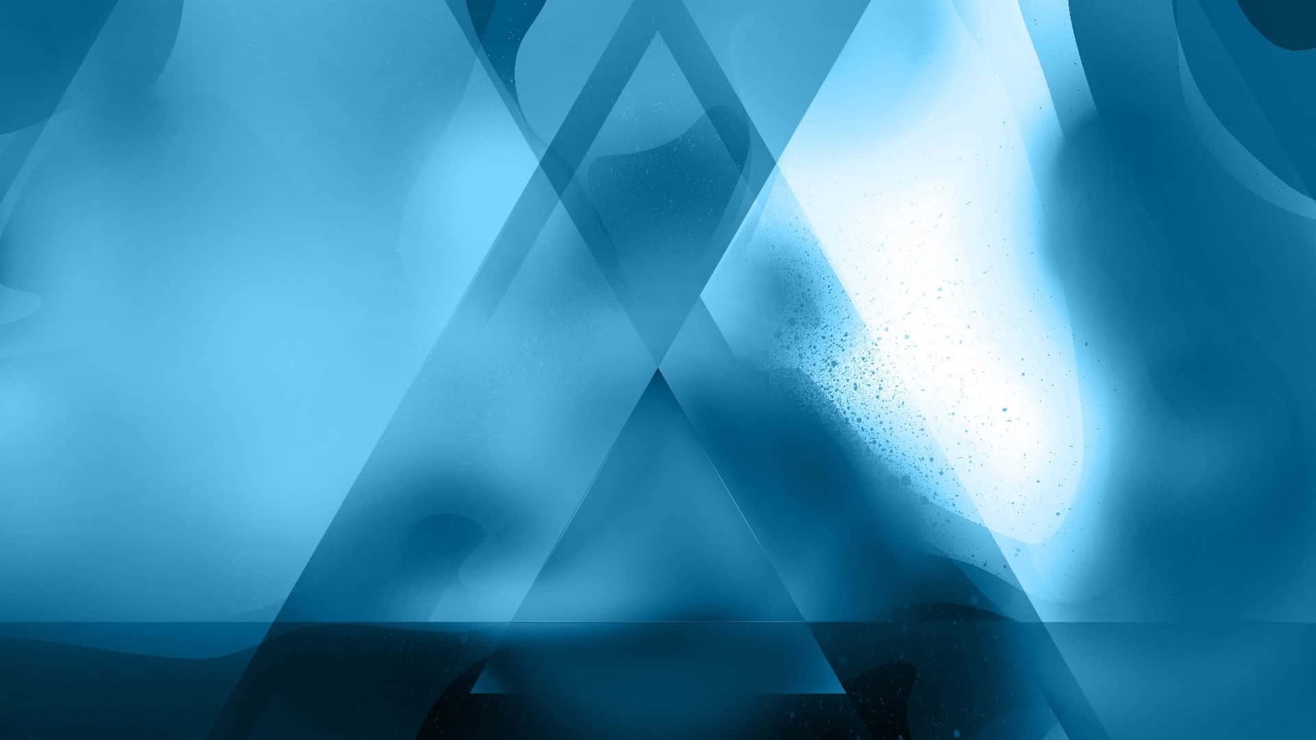 Blue Geometric 桌布 壁紙 — 抽象的藍色幾何形狀，帶有柔和光線和粒子效果，營造出寧靜的數位構圖。