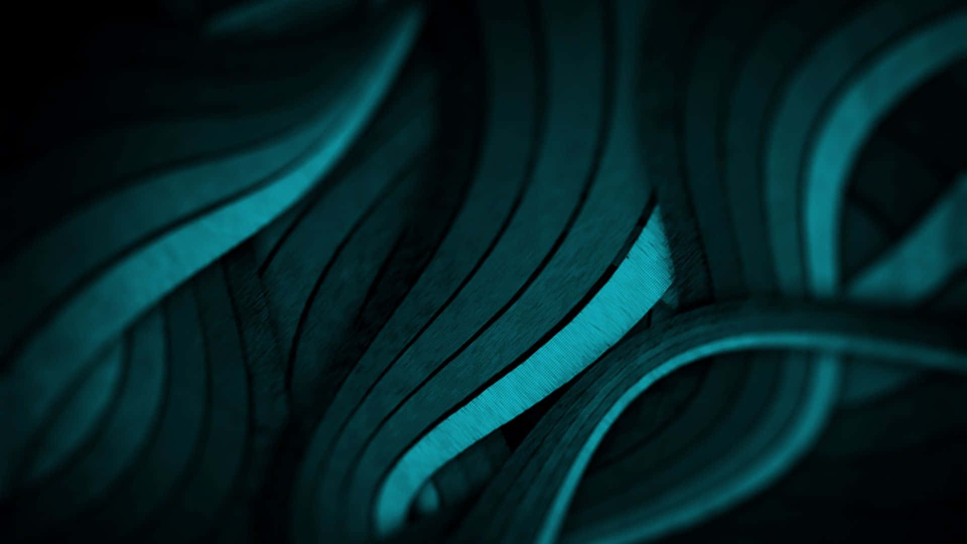 Dark Teal 桌布 壁紙 — 抽象的青綠色和黑色流動絲帶營造出時尚的現代數位藝術背景，帶有柔和發光的高光。