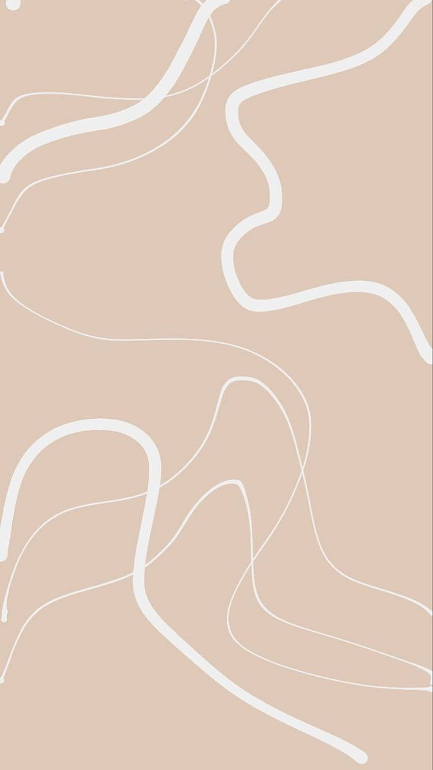 Beige Pastel 桌布 壁紙 — 抽象米色背景，流動的白色線條營造出極簡現代圖案。