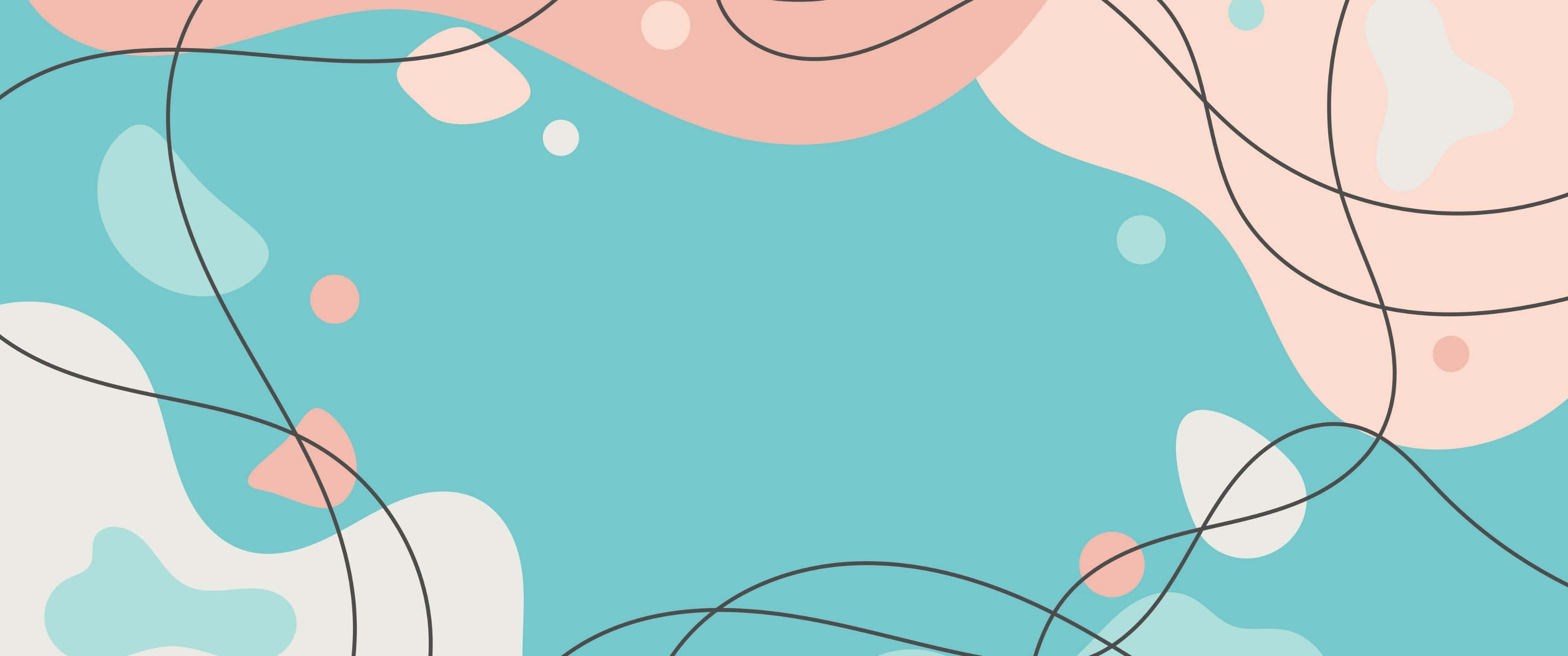 3440x1440 桌布 壁紙 — 抽象粉彩形狀和流動的黑色線條營造出柔和現代的數位藝術背景。