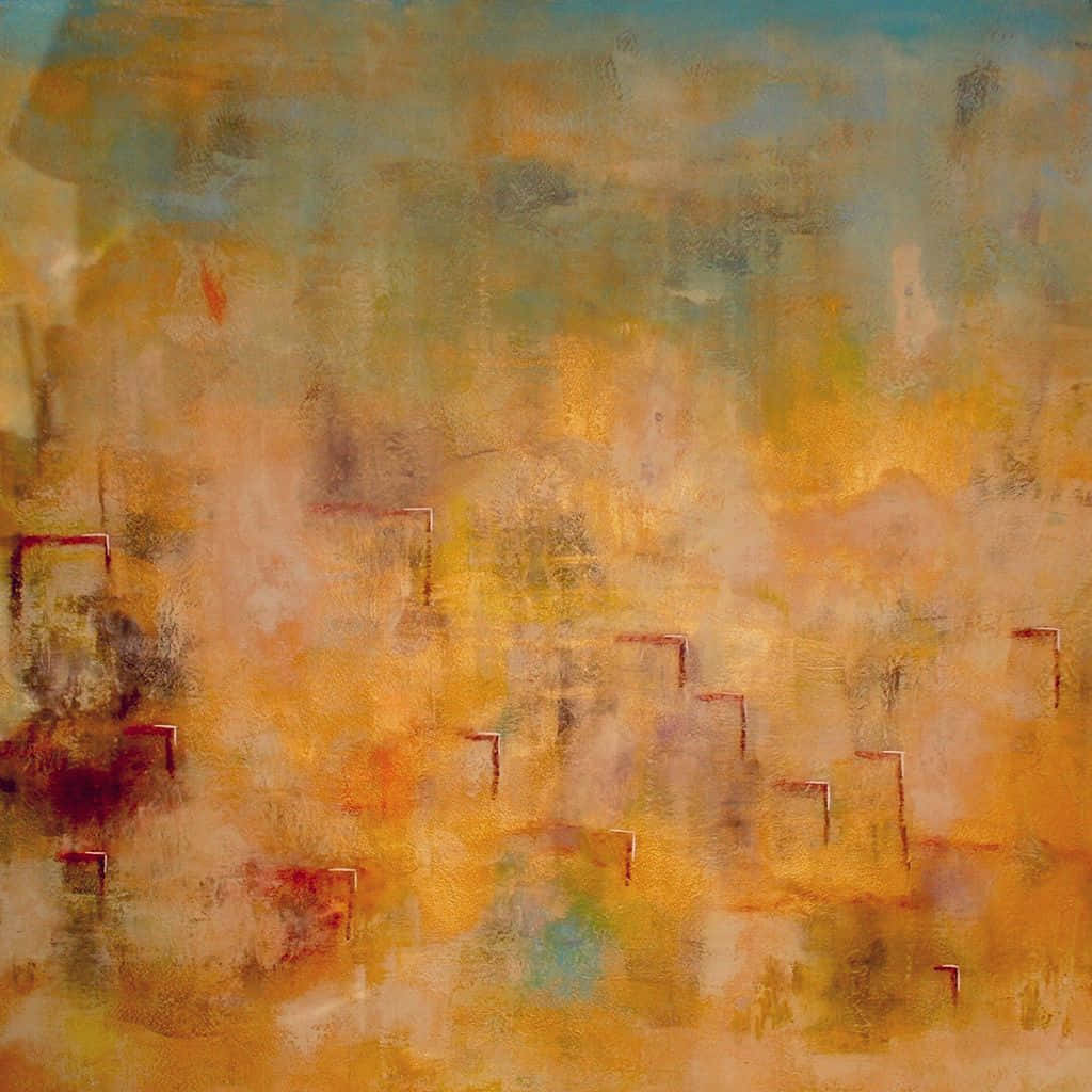 Yellow Painting 桌布 壁紙 — 抽象紋理畫作，帶有溫暖的赭色和藍綠色調，呈現模糊的幾何形狀。