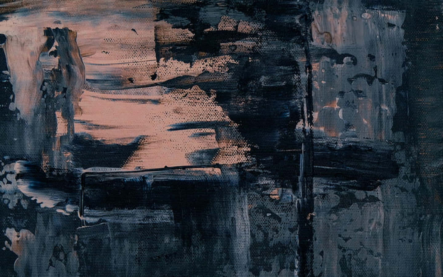 Painting 桌布 壁紙 — 抽象紋理畫作，畫布上帶有大膽的黑色筆觸和柔和的粉紅蜜桃色調。