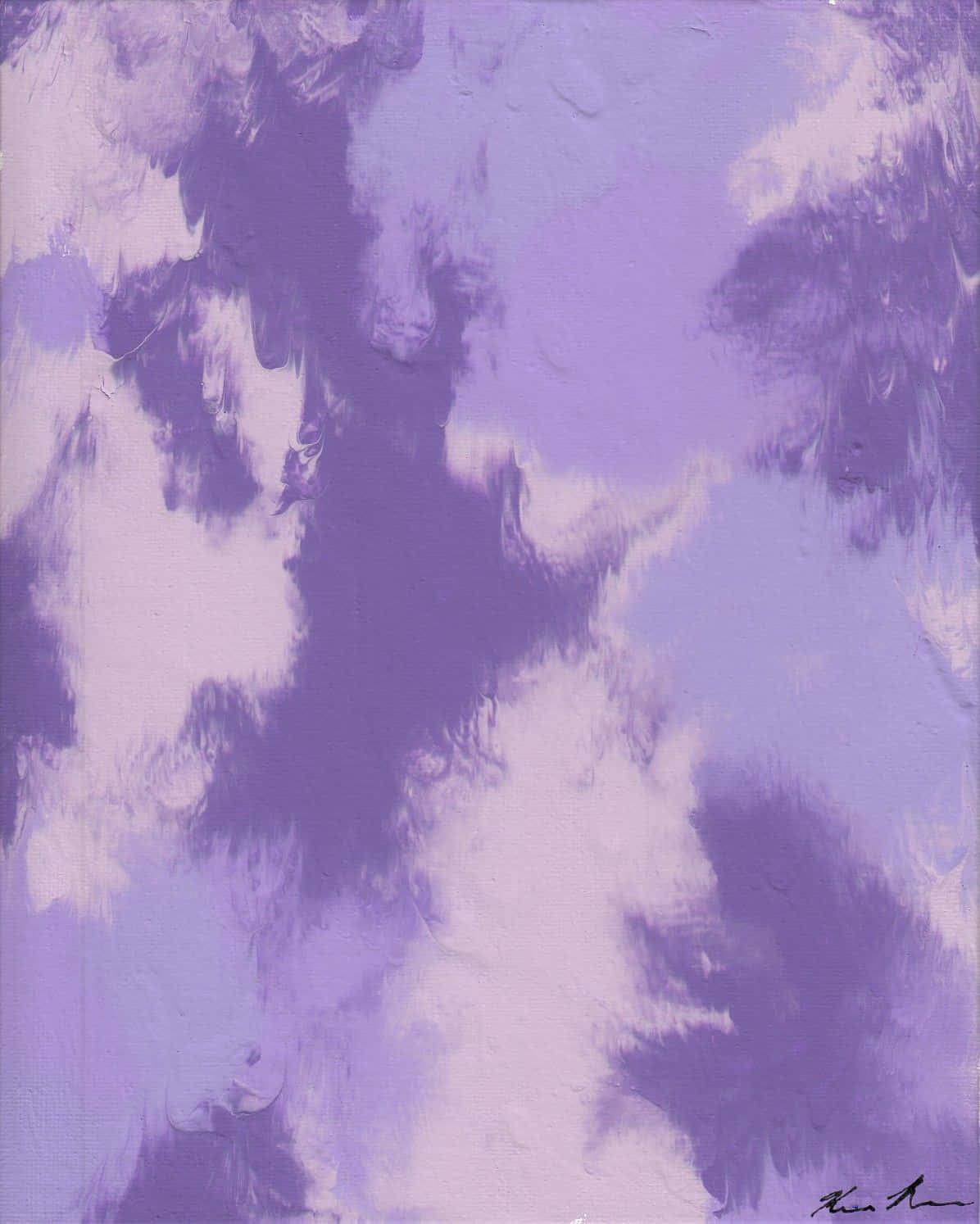 Clouds Aesthetics 桌布 壁紙 — 抽象紫色和白色油漆筆觸在紋理畫布上旋轉，構成夢幻、空靈的構圖。