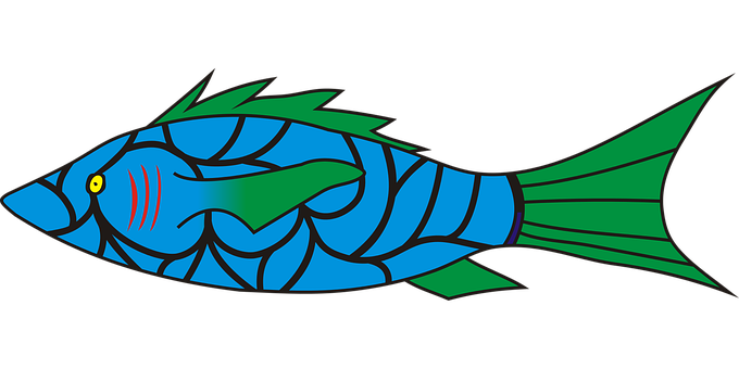 抽象藍色魚插畫 壁紙