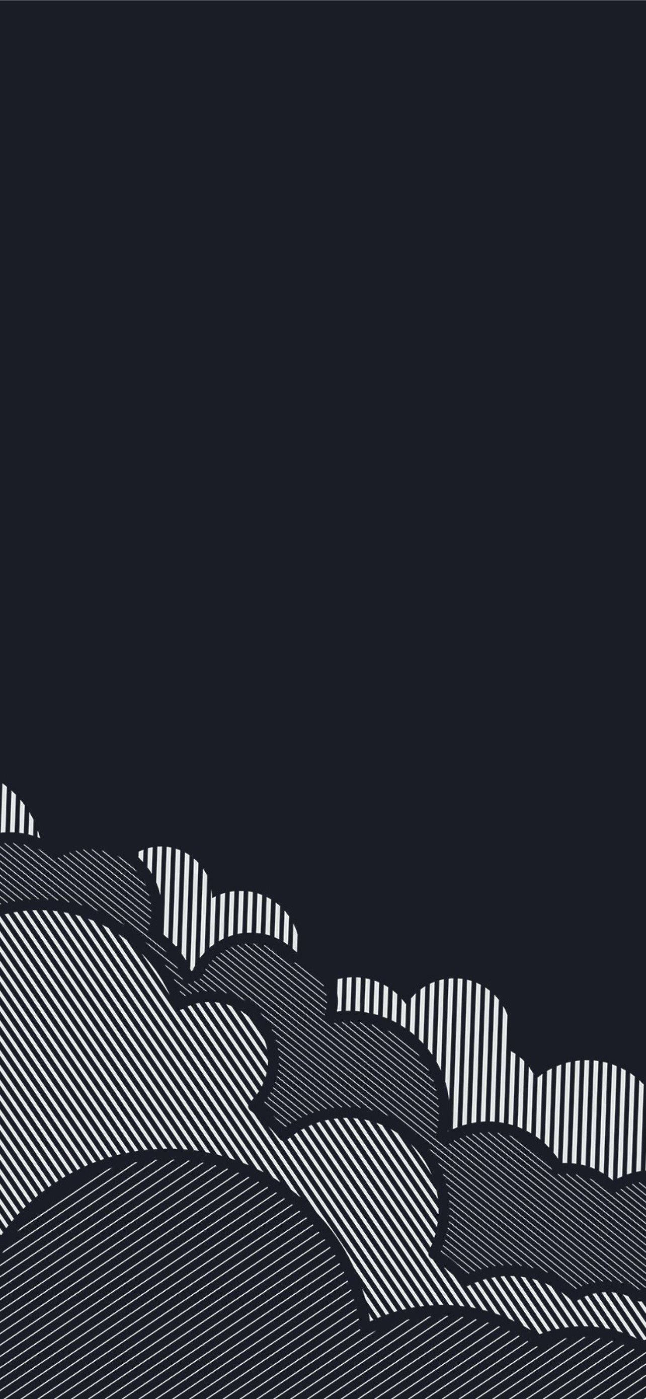 minimal dark iPhone 桌布 壁紙 — 抽象黑白波浪圖案，底部有對角線條紋，背景深色。