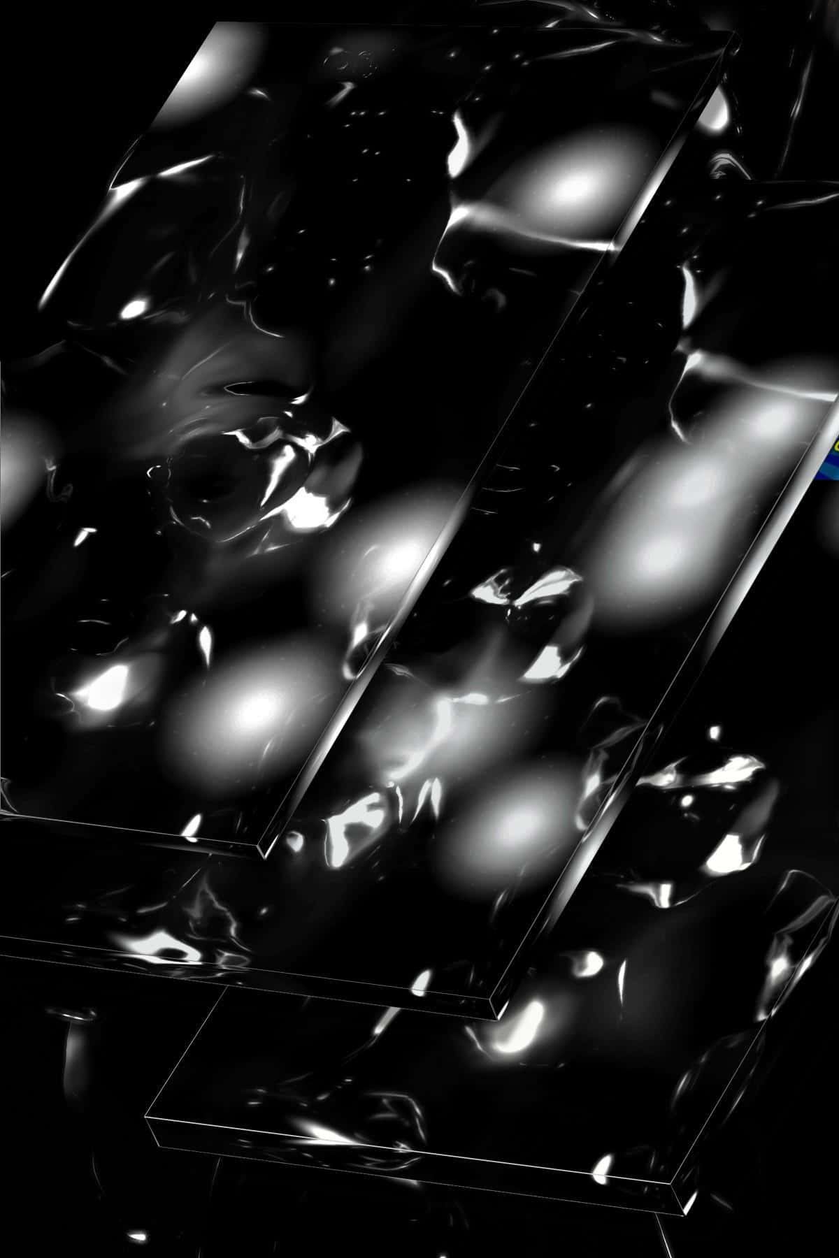 Black Shiny 桌布 壁紙 — 抽象黑色光澤幾何形狀，帶有反射高光和扭曲光效。