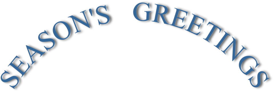 Greetings 桌布 壁紙 — 拱形藍色襯線文字，在純黑色背景上顯示「季節問候」。