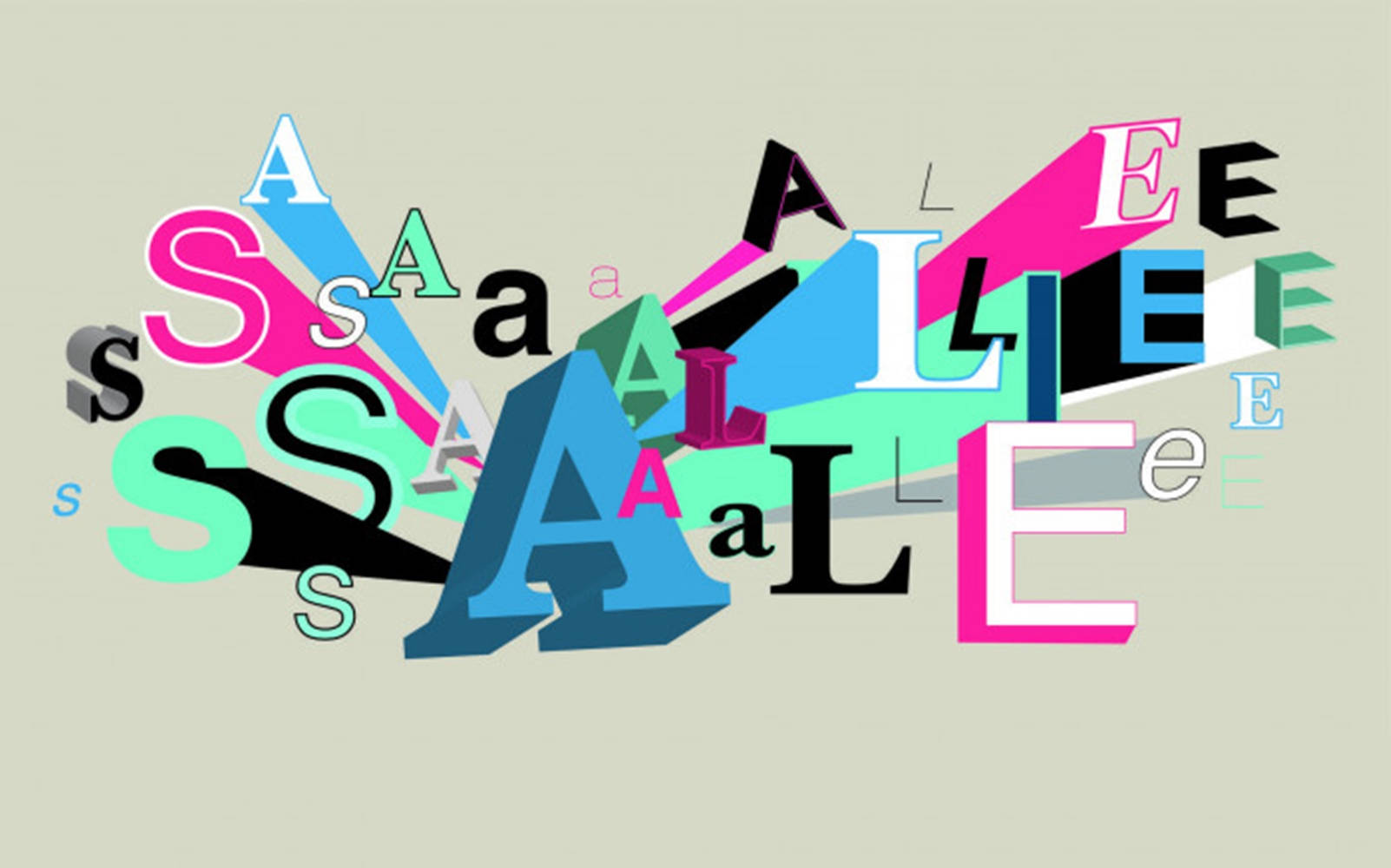 Sales 桌布 壁紙 — 拼寫「sale」的鮮豔3D字母在柔和的米色背景上以色彩繽紛的混亂爆炸開來。