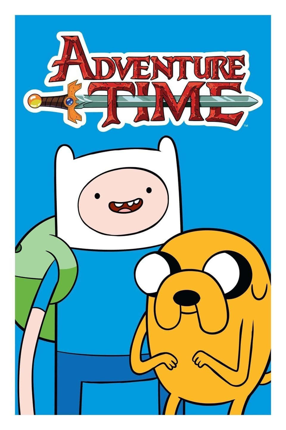 Adventure Time Cute 桌布 壁紙 — 探險活寶標題卡，芬恩和阿寶在明亮的藍色背景上微笑。
