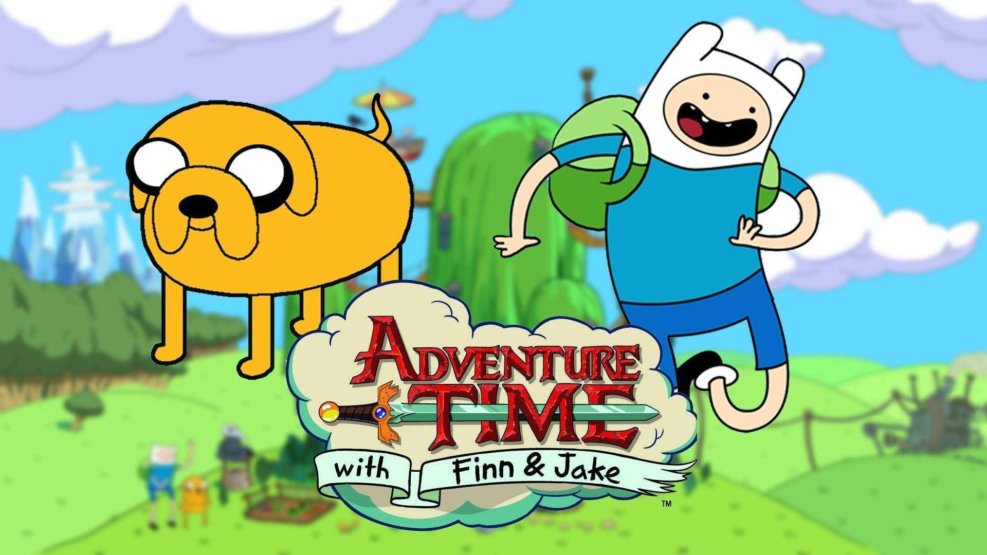 adventure 桌布 壁紙 — 探險活寶的阿寶和老皮在明亮的藍天下，歡快地跳躍過充滿活力的卡通風景。