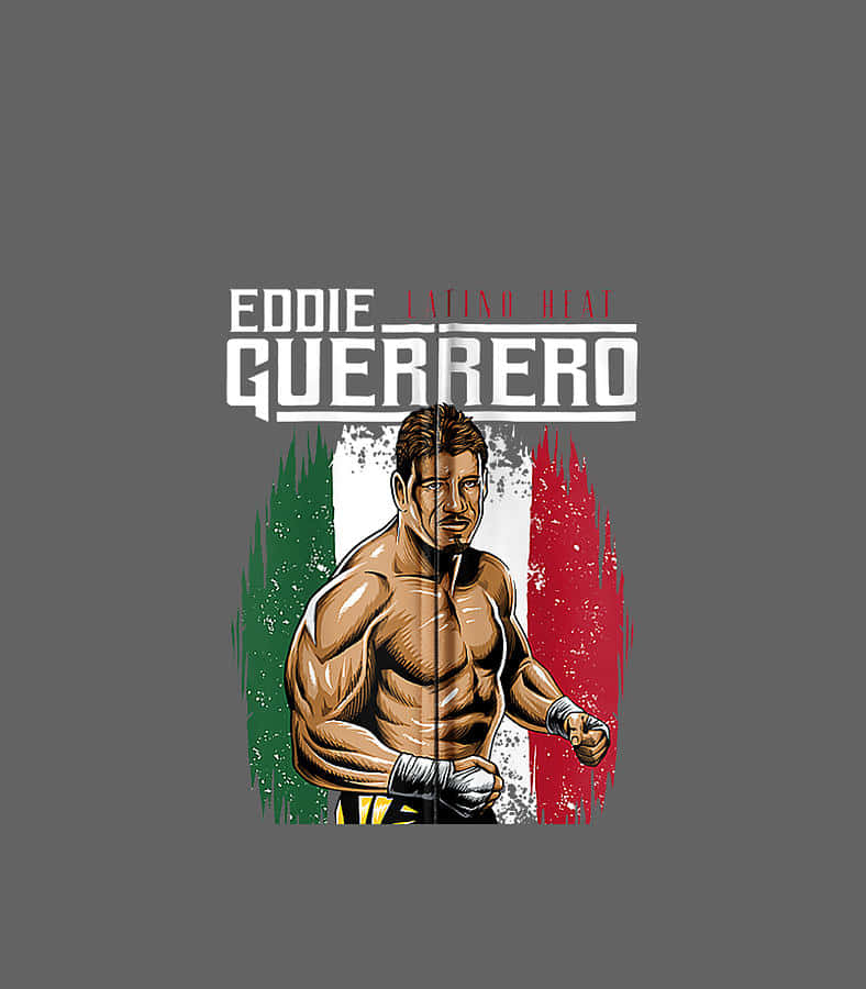 Wrestling 桌布 壁紙 — 插圖中的摔角手 Eddie Guerrero 肌肉發達、神情強烈，站在破舊的義大利國旗背景前，上方有粗體文字。