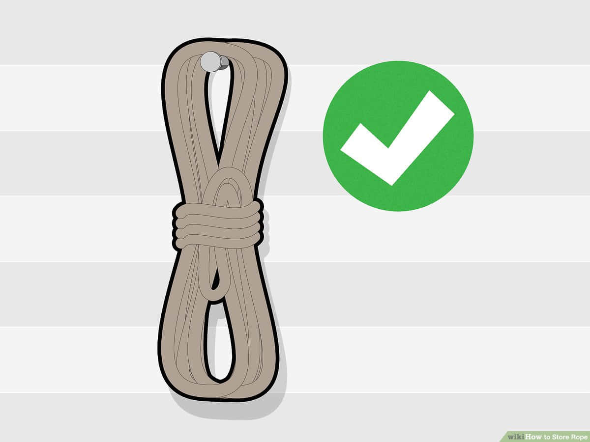rope 桌布 壁紙 — 插圖中的米色繩子整齊地盤繞在條紋背景上的綠色勾號旁邊。