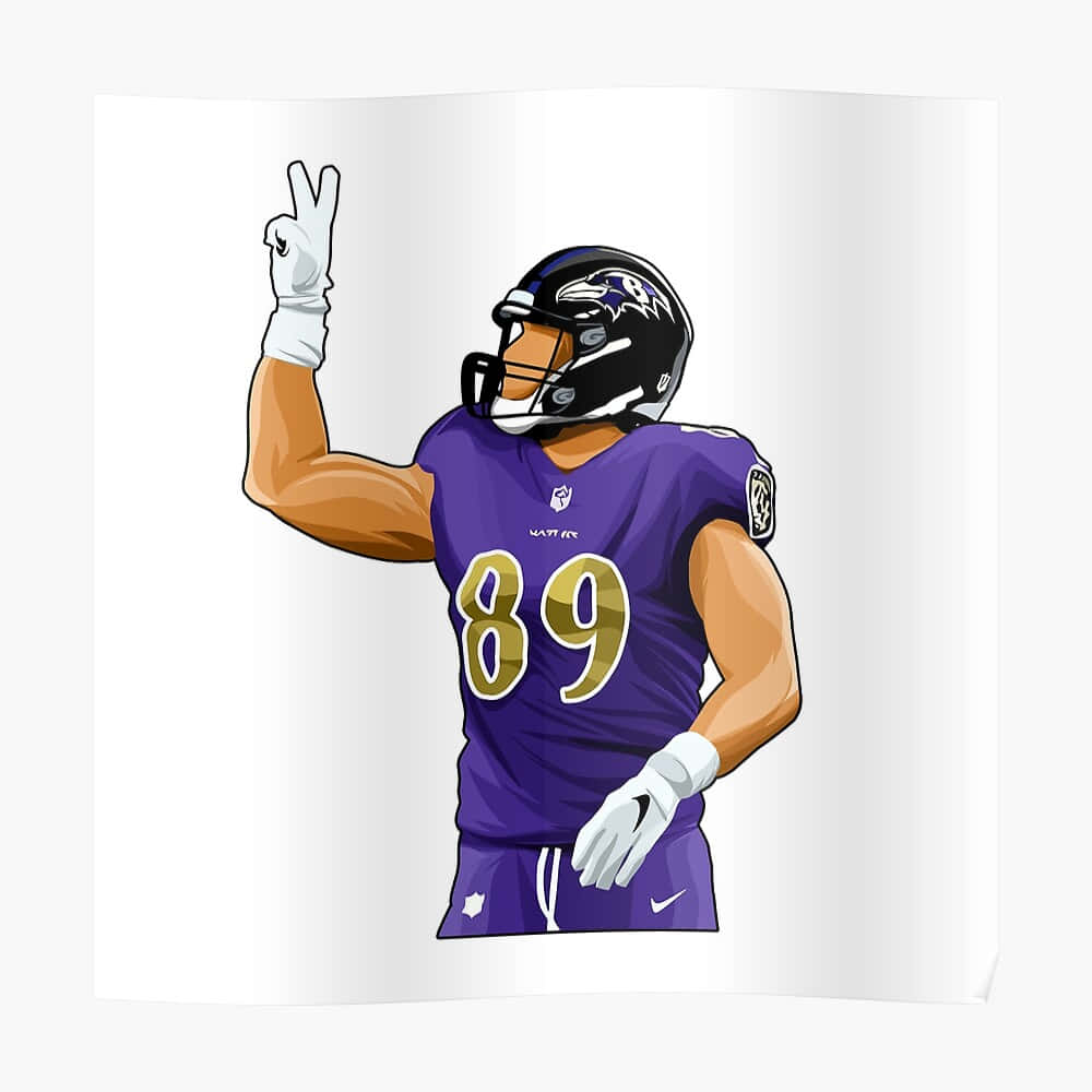 Athlete 桌布 壁紙 — 插圖中的美式足球員身穿紫色89號球衣，舉手做出和平手勢。
