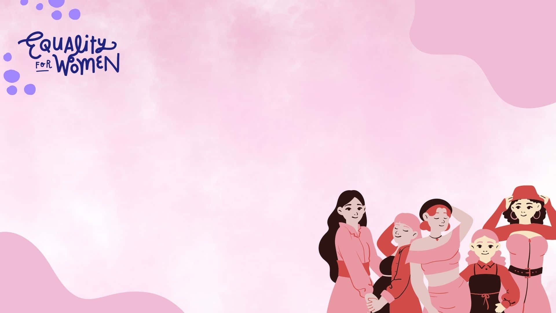 女孩 桌布 壁紙 — 插圖組：不同女性以粉紅色調慶祝團結，下方有「Equality for Women」文字。
