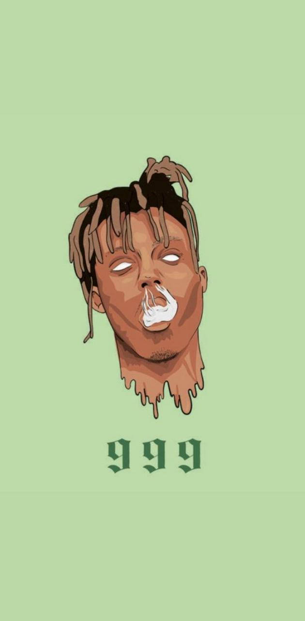 插圖肖像，一名鼻子冒煙的男子，下方有數字999。 — Juice Wrld 壁紙