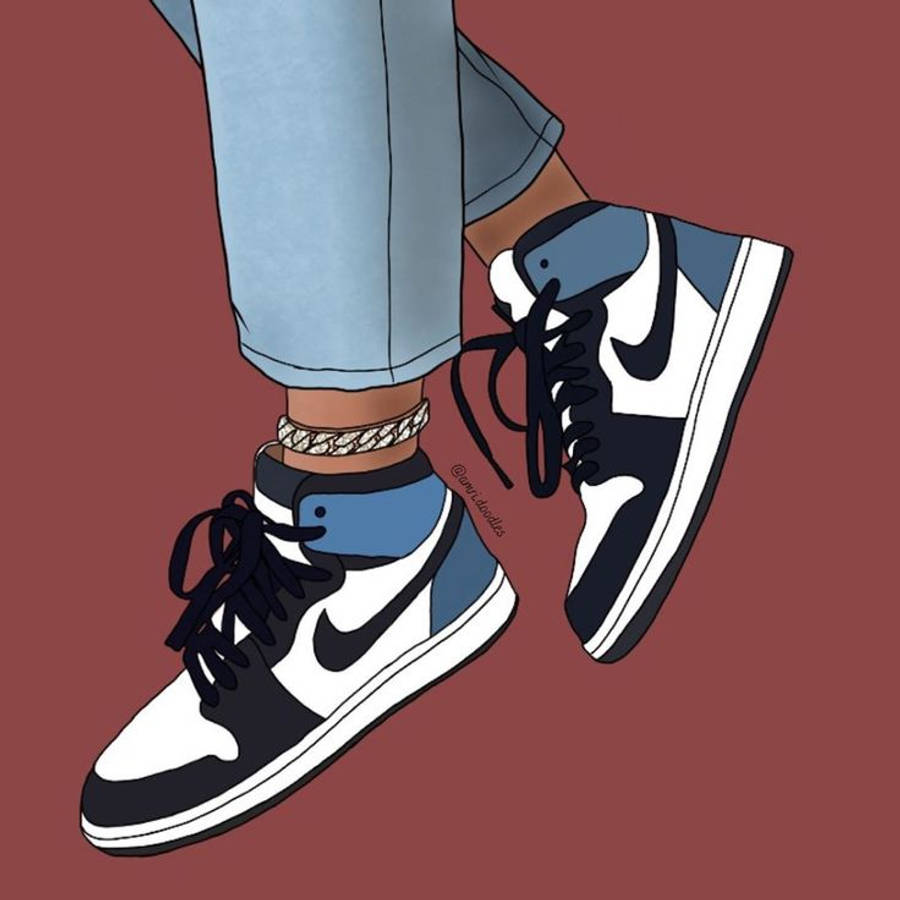 Air Jordan 桌布 壁紙 — 插圖近距離拍攝時尚運動鞋和捲起牛仔褲，背景為純栗色。