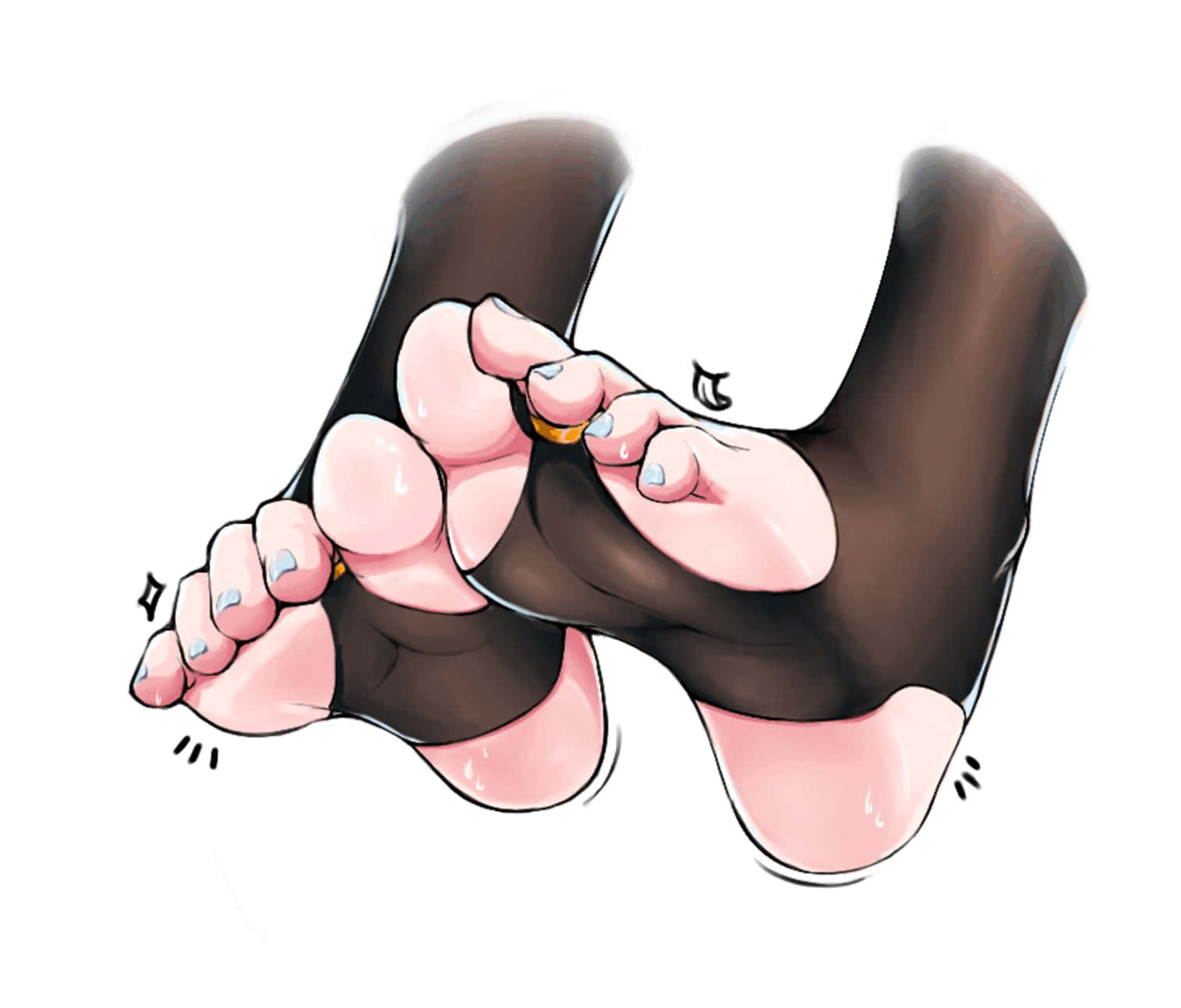 sock 桌布 壁紙 — 插圖風格的動漫腳，塗有淺藍色指甲油和棕色緊身褲，在白色背景上頑皮地互相拉扯。