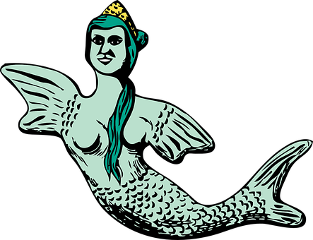 插畫風格戴皇冠的美人魚 壁紙