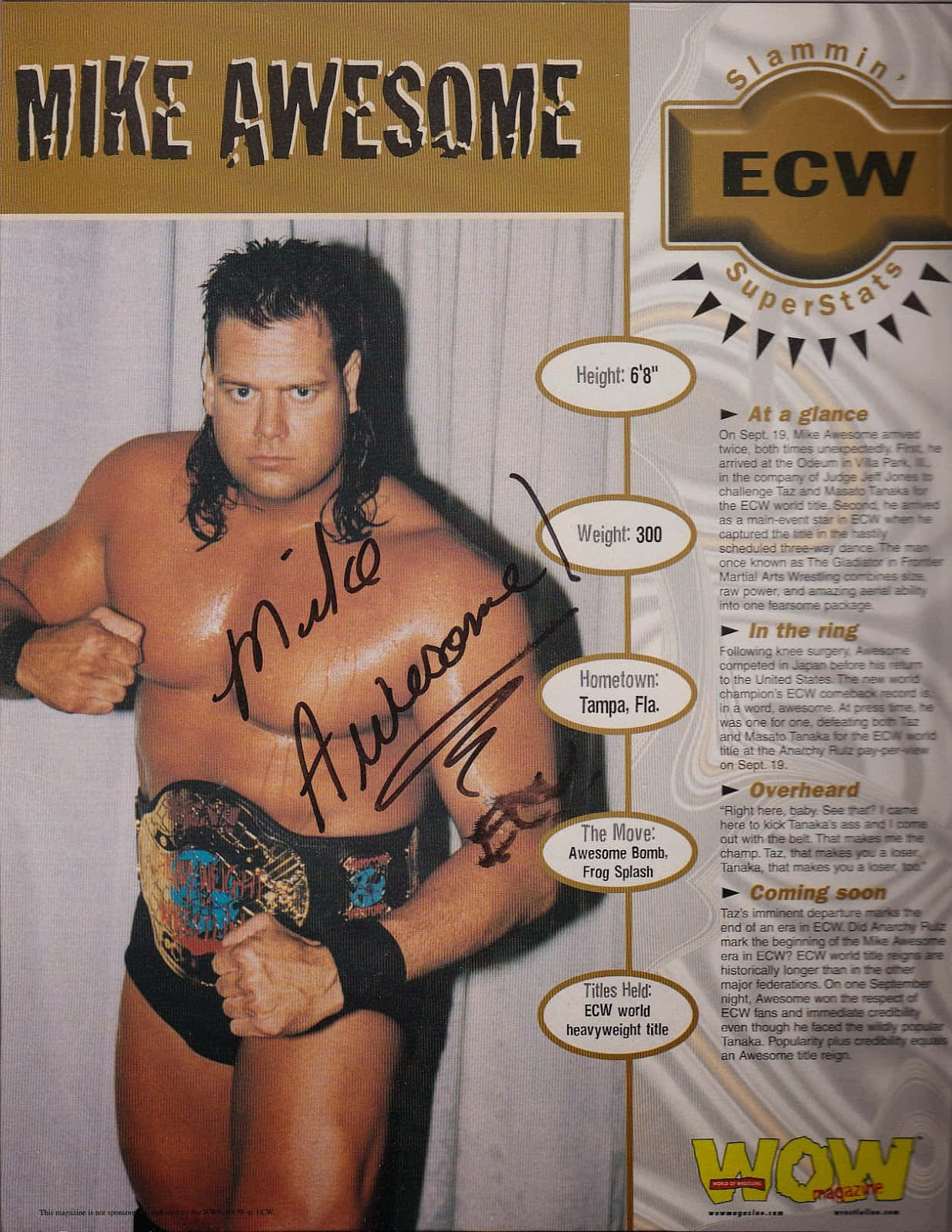 ECW 摔角手 Mike Awesome 赤裸上身，手持冠軍腰帶，並在雜誌上簽名。 — Michael B Jordan 壁紙