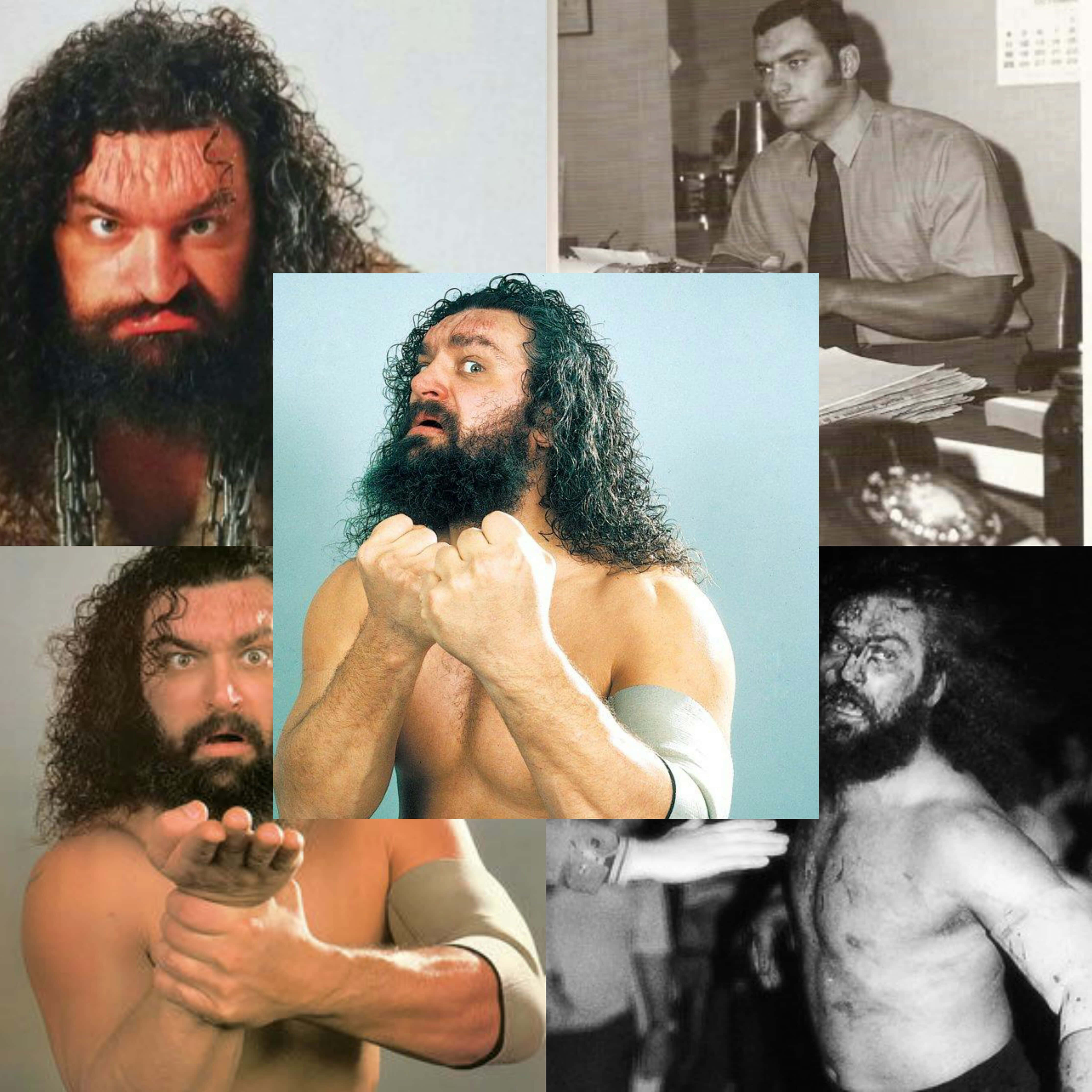 WWE 桌布 壁紙 — 摔角手安德烈巨人（André the Giant）在不同姿勢和場景中的拼貼畫，包括工作室照片和自然瞬間。