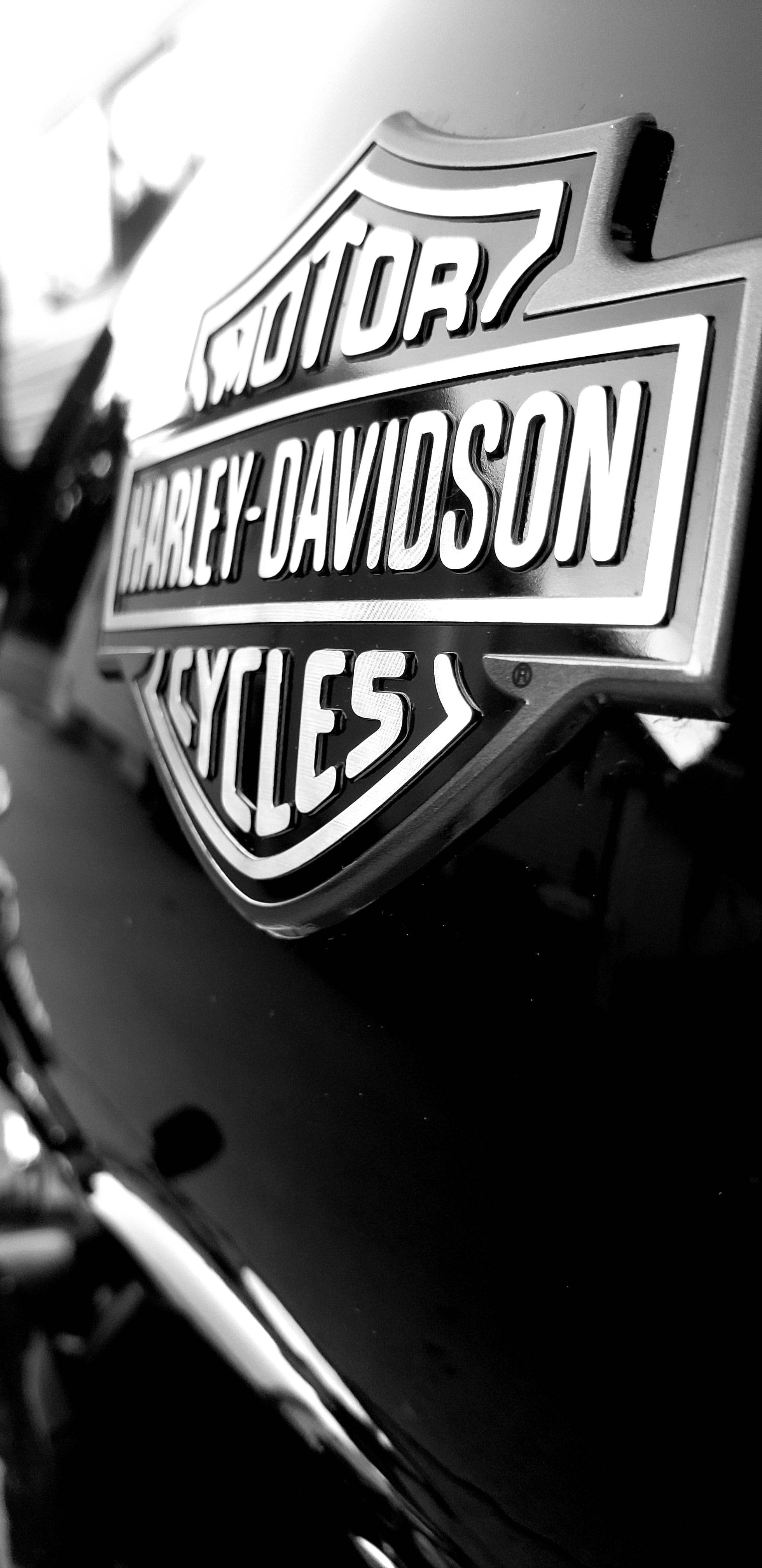 黑白配鉻合金細節的Harley-Davidson摩托車標誌。 — 哈雷戴維森 GIF 壁紙