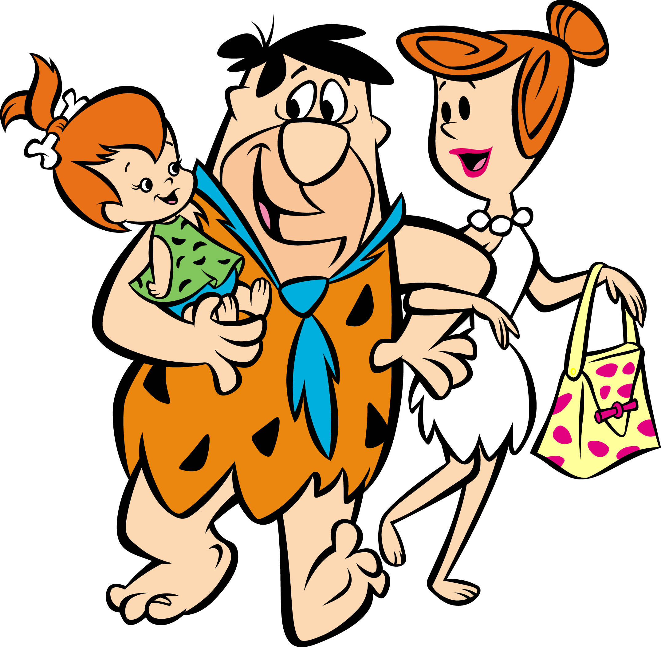 Flintstone 桌布 壁紙 — 《摩登原始人》家庭以經典卡通風格愉快地行走，帶有粗線條和鮮豔色彩。