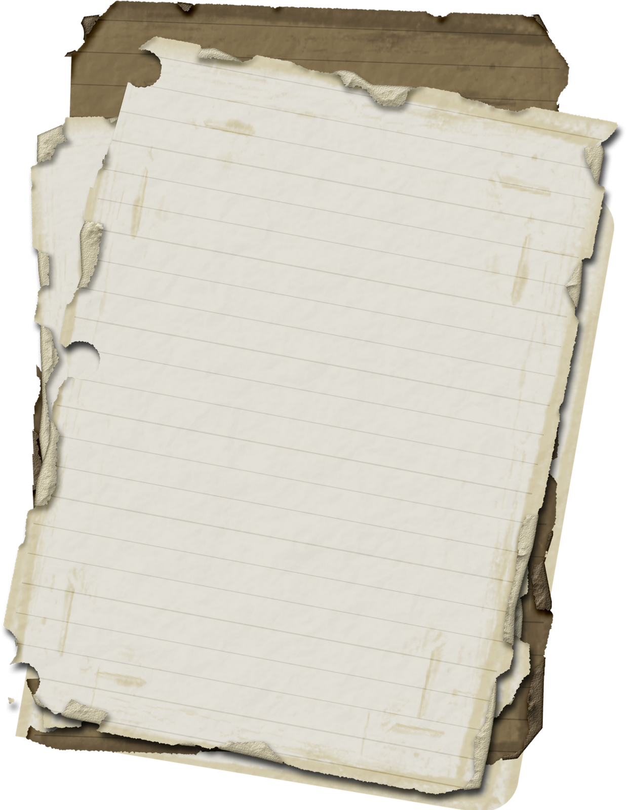 Old Paper 桌布 壁紙 — 撕破的橫線筆記紙，邊緣陳舊並帶有淡淡污漬，放在棕色紙板背景上。