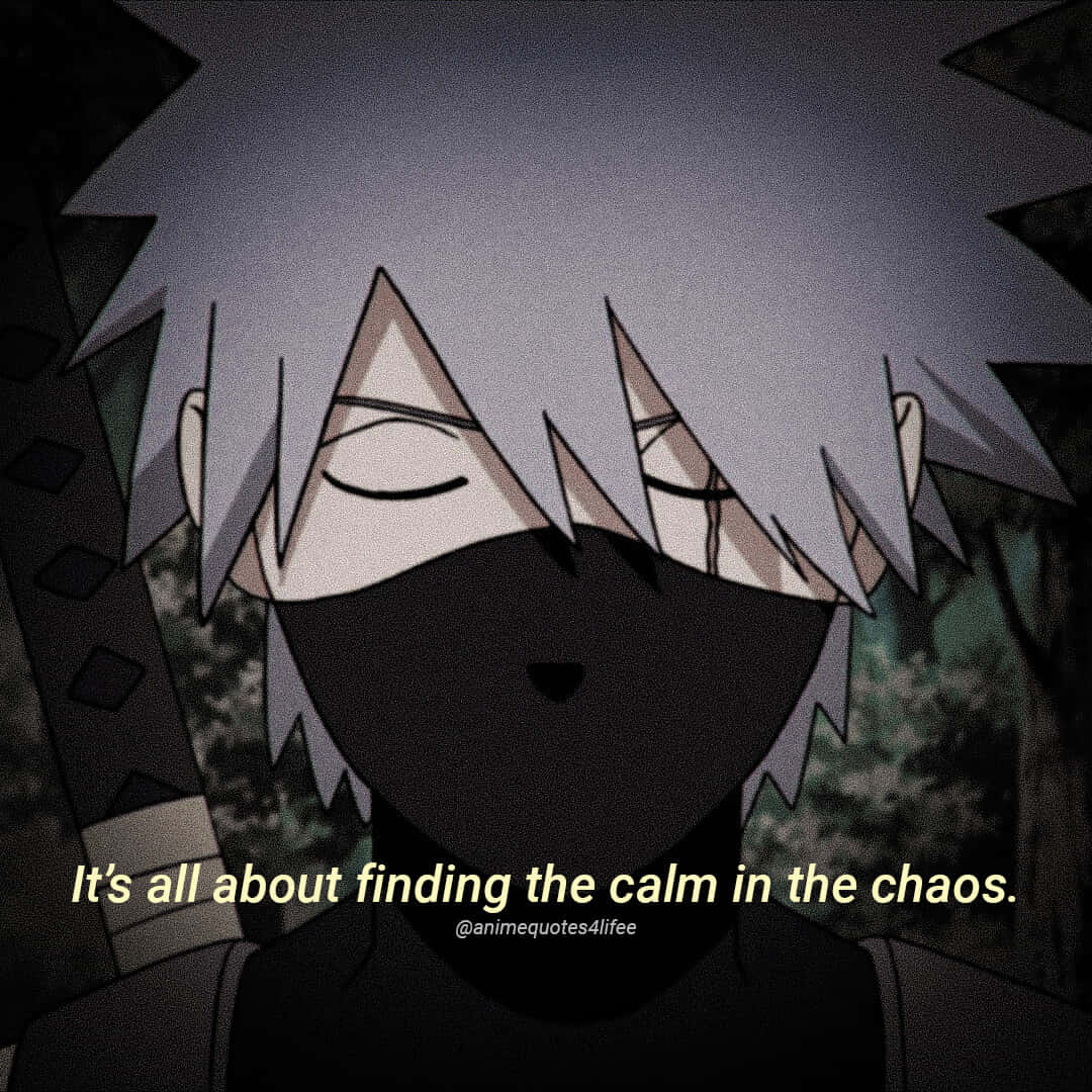 Kakashi Quotes 桌布 壁紙 — 擁有尖刺銀色頭髮和黑色面具的動漫角色，在黑暗森林背景下平靜站立，帶有引文疊加。