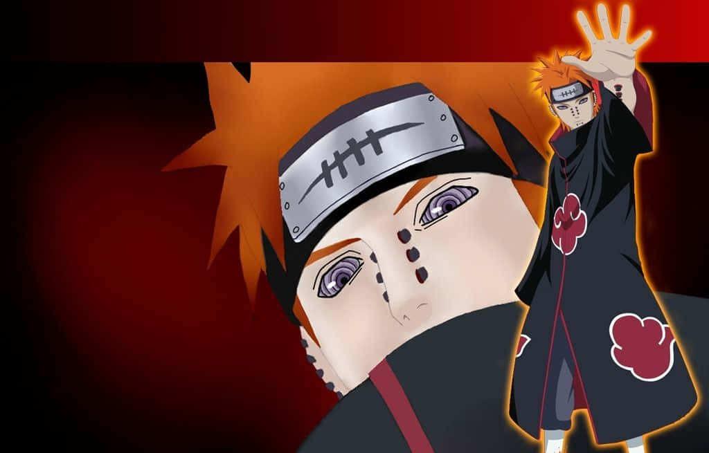 Nagato 桌布 壁紙 — 擁有橙色頭髮和紅色斗篷的動漫角色站在深紅色背景前，做出發光的手勢。