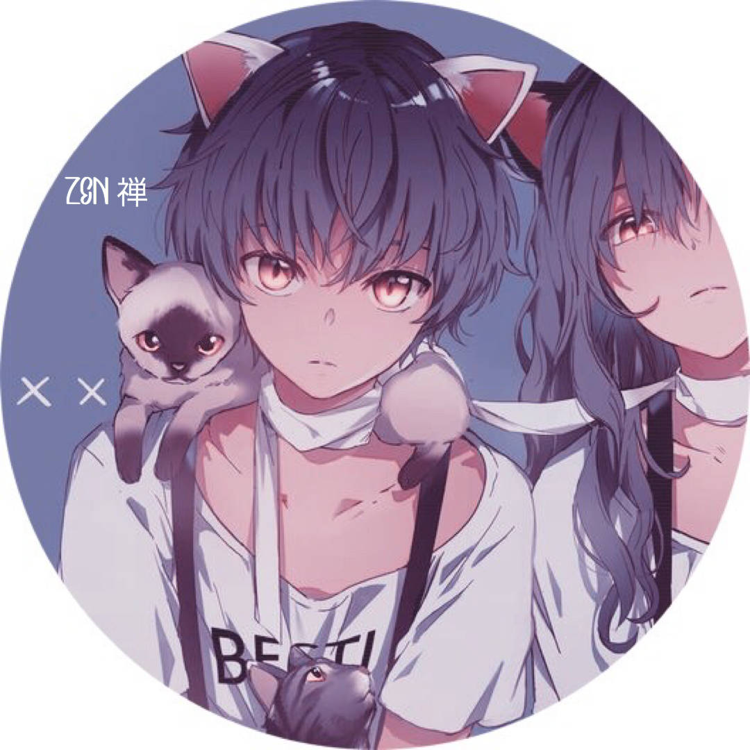 neko 桌布 壁紙 — 擁有貓耳及肩上有一隻小貓的動漫女孩，在紫色漸變背景前溫柔地凝視。