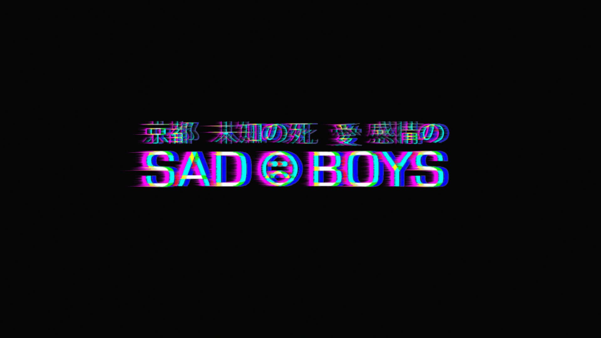sadness 桌布 壁紙 — 故障藝術文字顯示「SAD BOYS」，上方有日文字元，背景為黑色。