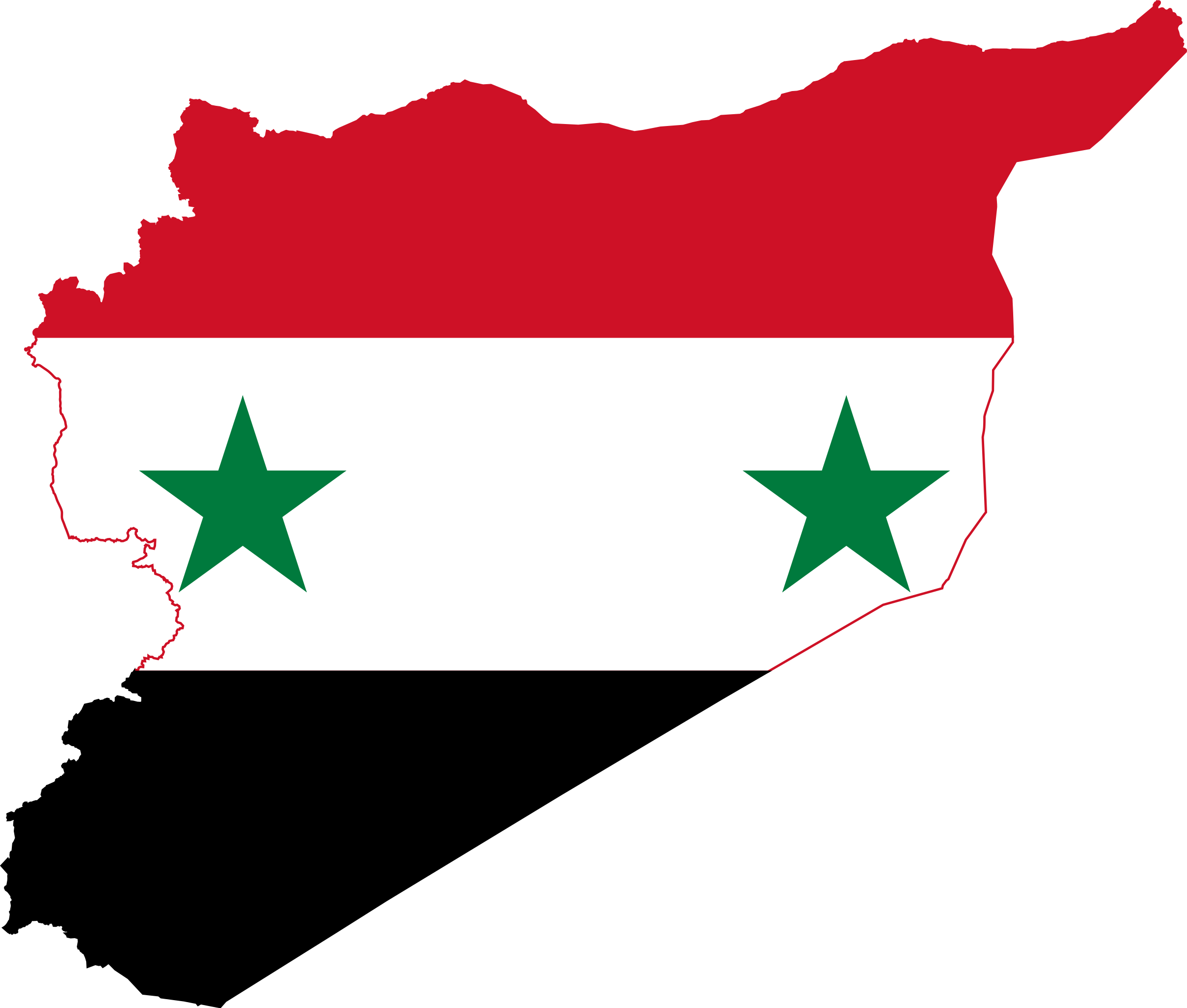 Syria 桌布 壁紙 — 敘利亞地圖輪廓填充其國旗紅白綠星。