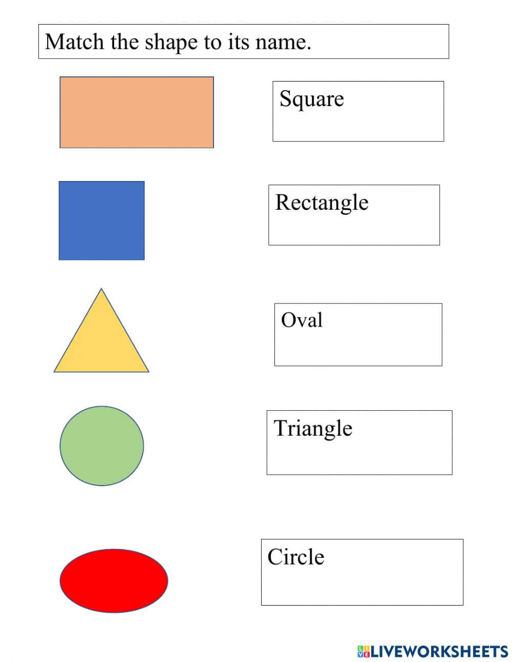 Shapes 桌布 壁紙 — 教育用工作紙，在白色背景上將彩色幾何形狀與其正確名稱配對。