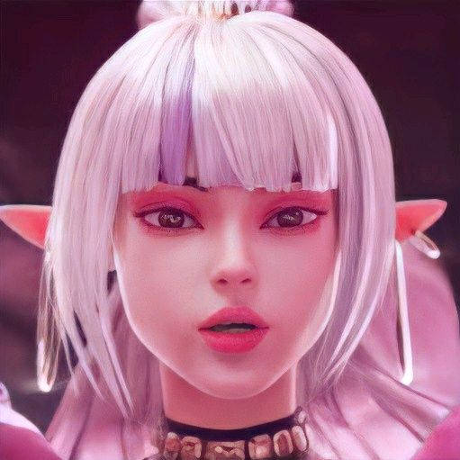 Mobile Legends 動態圖 桌布 壁紙 — 數位動畫少女的近距離特寫，淺粉紅色頭髮，尖耳朵，戴著珠珠頸鍊。