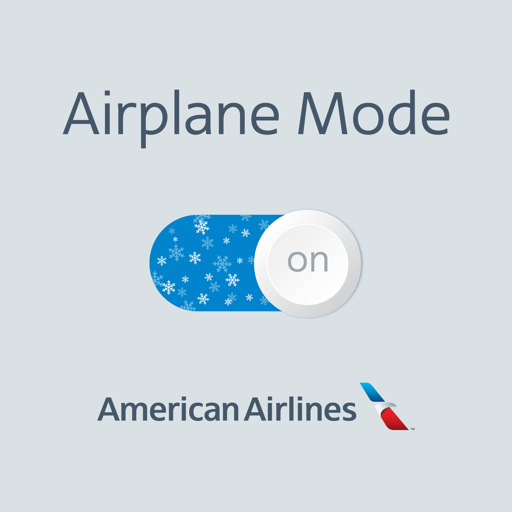 Airlines 桌布 壁紙 — 數位圖形顯示已開啟的飛航模式開關，帶有雪花圖示和美國航空品牌標誌。