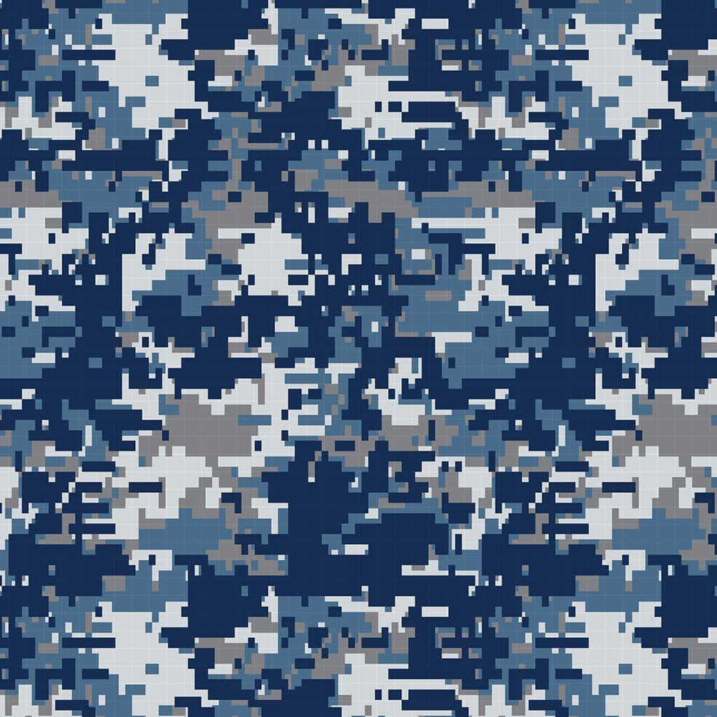 桌布 壁紙 — 數位海軍藍灰白像素化迷彩圖案無縫紋理。