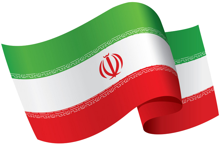 Iran 桌布 壁紙 — 數位渲染的伊朗國旗，帶有綠色、白色和紅色條紋及中央徽章，在透明背景上動態飄揚。