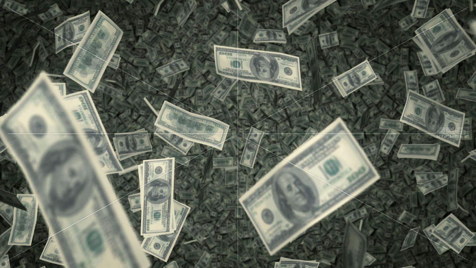 Falling Money 桌布 壁紙 — 數百張美元鈔票在黑暗紋理背景上如混亂瀑布般傾瀉而下。