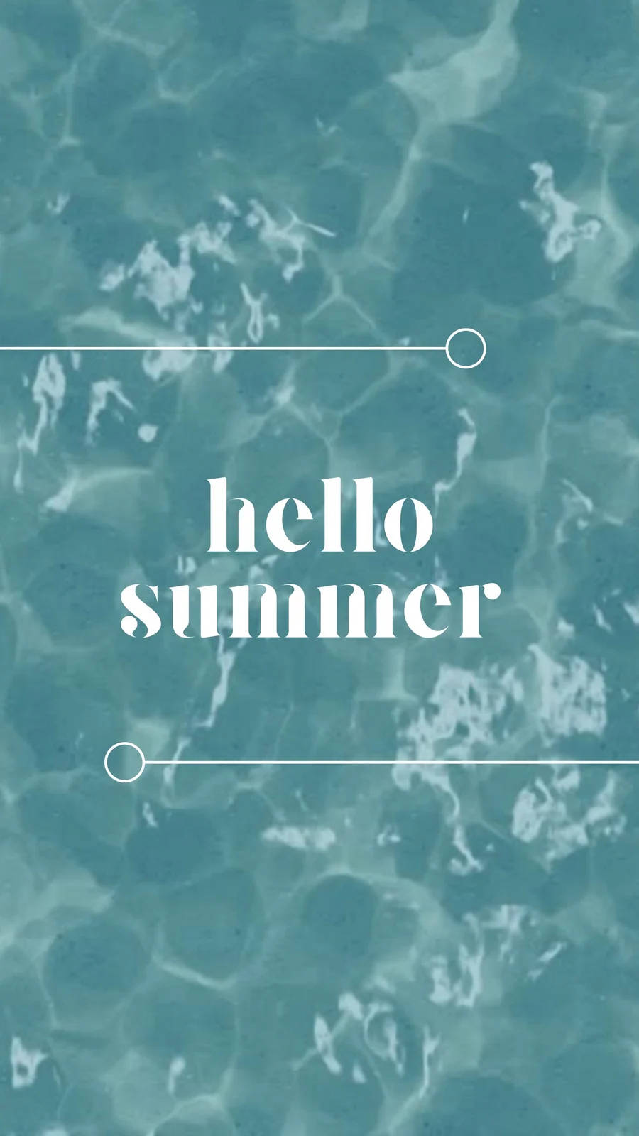 夏天 iPhone 桌布 壁紙 — 文字 hello summer 漂浮在帶有白色裝飾線條的漣漪碧綠水面上。