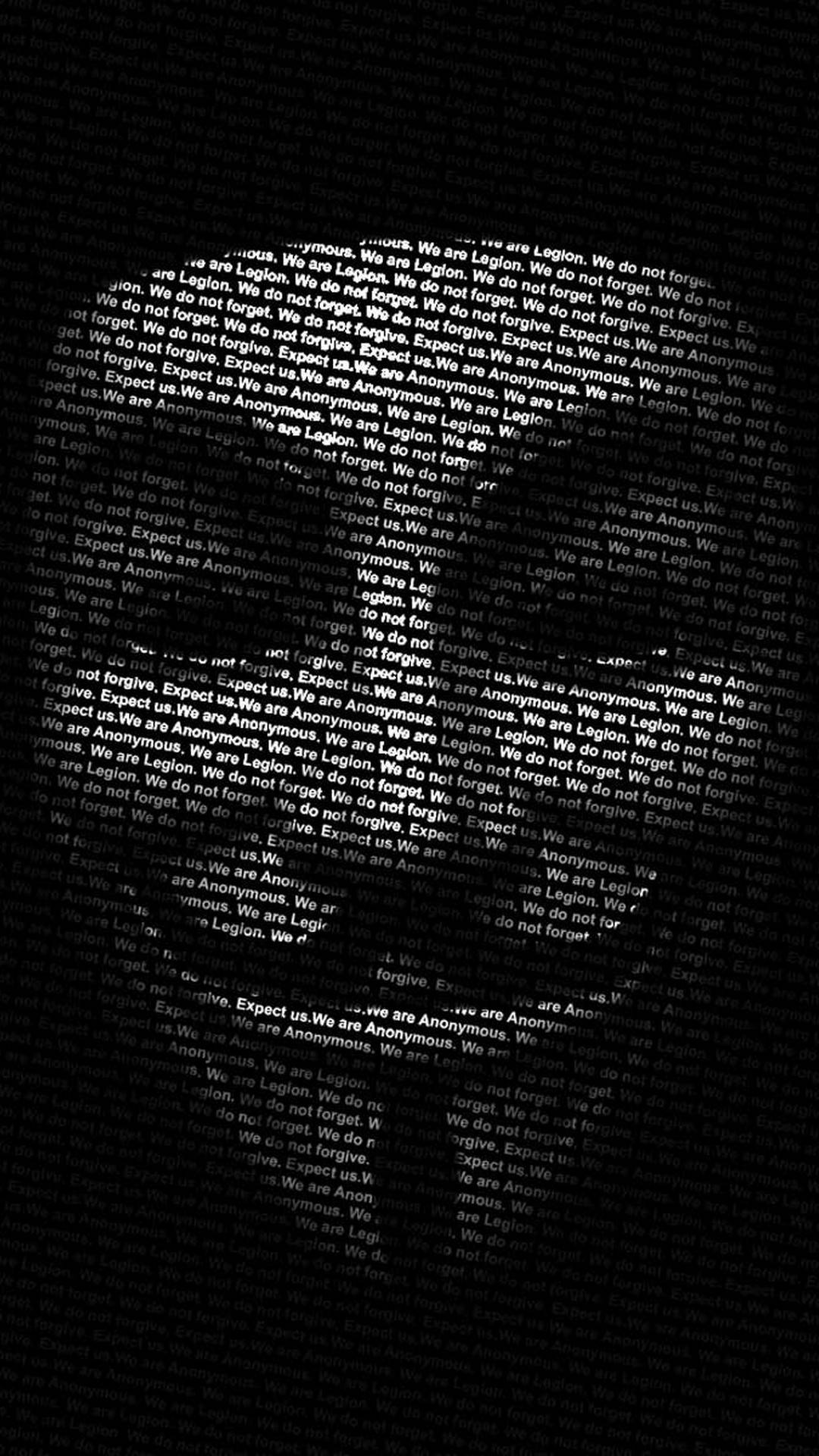 黑色 桌布 壁紙 — 文字重複 'We are Legion We do not forget We do not forgive' 以白色顯示在黑色背景上。
